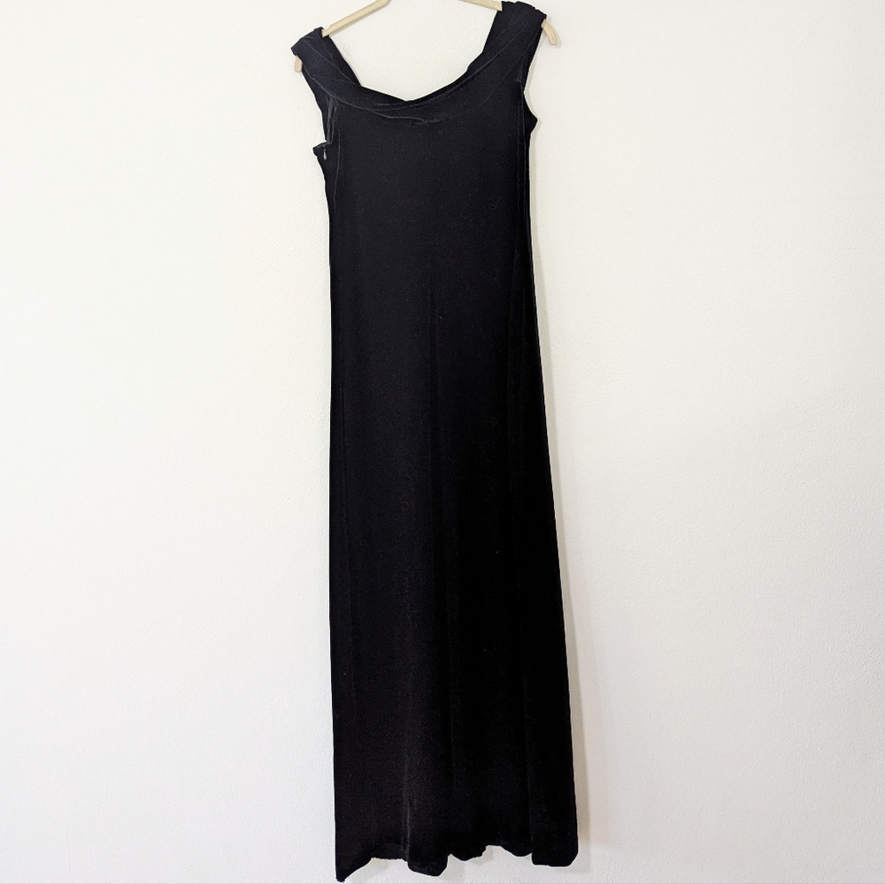 Vintage Y2K Velvet Off Shoulder Maxi Dress Foldover Neckline Black Goth 6 - Picture 10 of 10